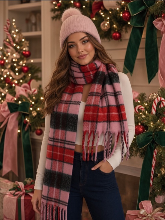 PINK Victoria's Secret Accessories - PINK Victoria’s Secret - Christmas Tartan Preppy Plaid Winter Scarf 🎄🎀